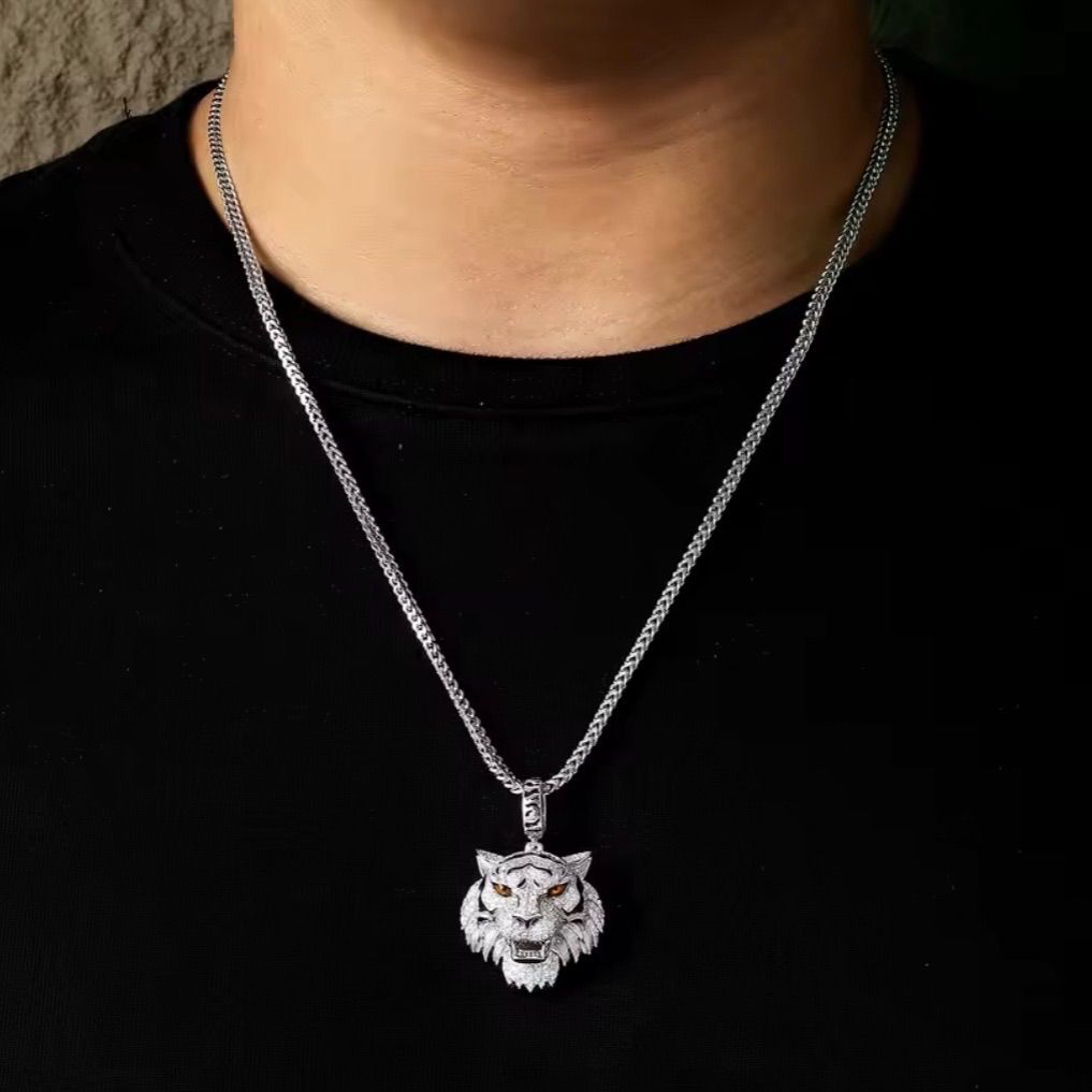  フルモアサナイト×虎トップ S 925刻印 GRA鑑定書付き チェーン無料｜テニスチェーン＆マイアミチェーン相性 メンズ ネックレス ラグジュアリー ジュエリー ペンダント ブリンブリン ヒップホップ ラッパー愛用モデル ネックレス アクセサリー