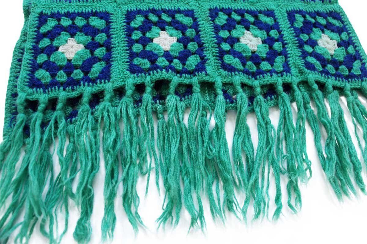 スクエア モチーフ ニット グラニー ブランケット☆K カギ編み ラグ