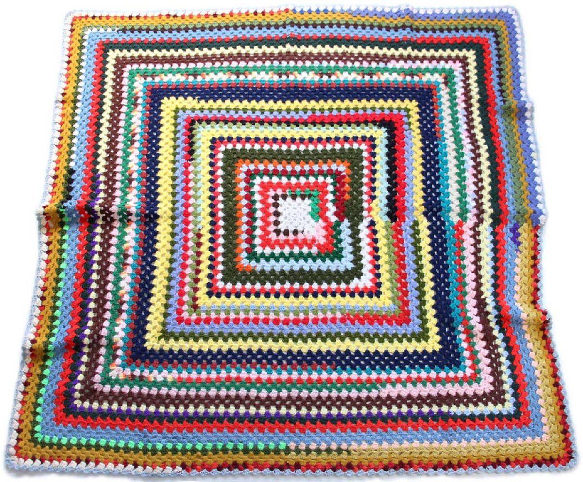 スクエア ニット グラニー ブランケット O カギ編み ラグ ハンドメイド パッチワーク インテリア モチーフ ビンテージ