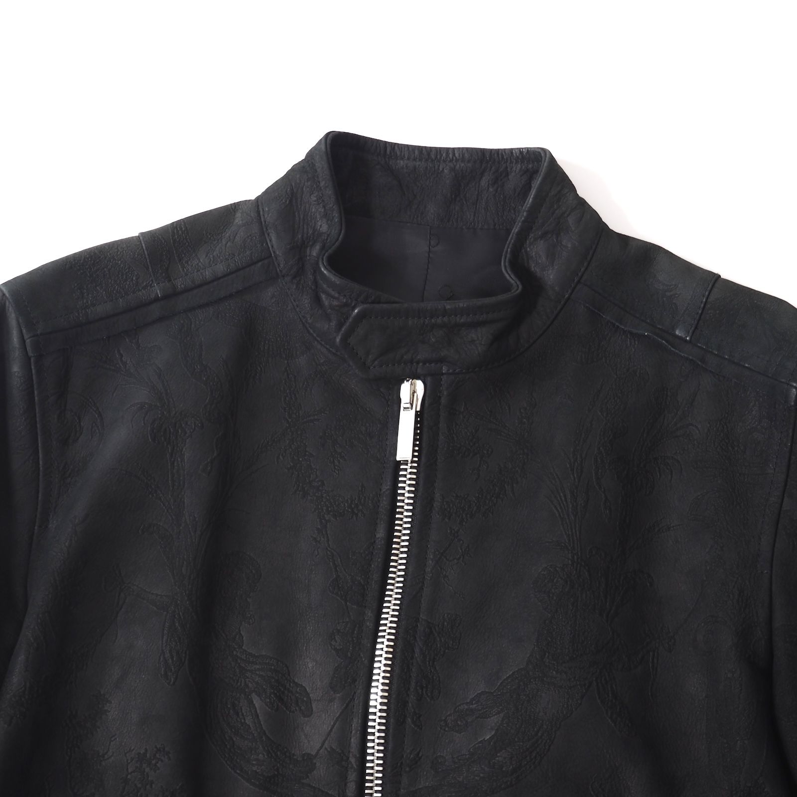 ディオールオム DIOR HOMME トワルドジュイ エンボス加工 刺繍模様 レザージャケット 46 ブラック メンズ 5-YI008