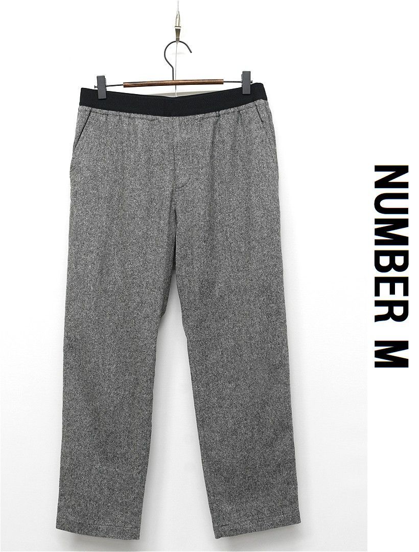 Q368 NUMBER M ツイード イージーパンツ ウエストゴム 46 グレー