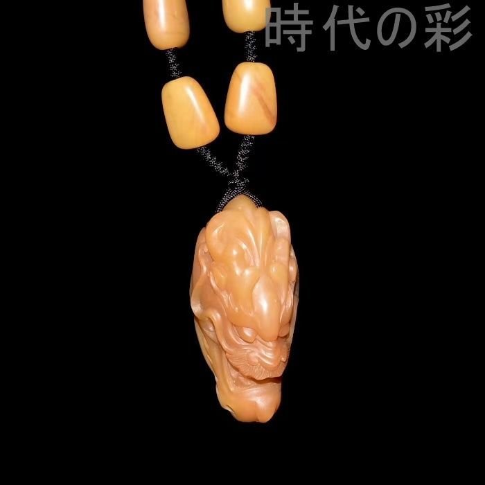 中国古美術 精品 寿山田黄石 ネックレス 原石雕刻 天然無裂 造形独特佩