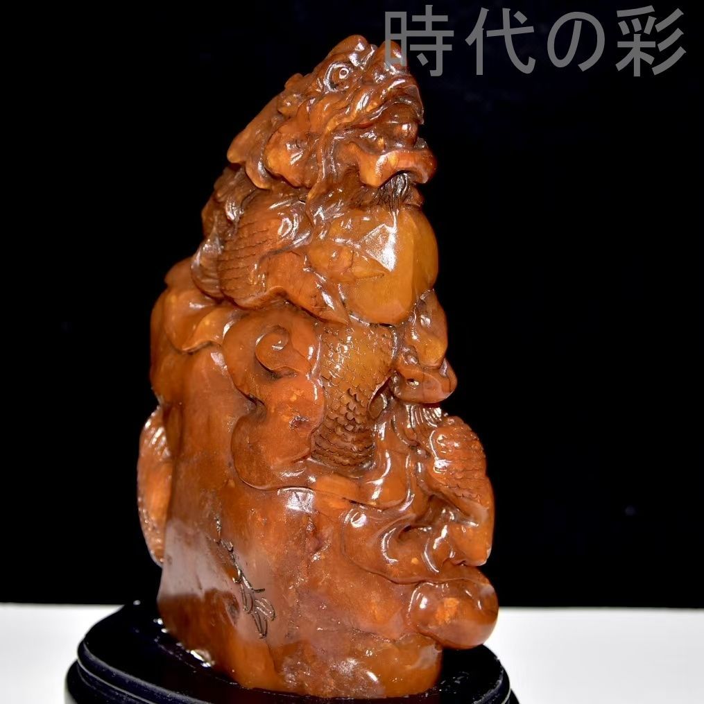 中国古美術 旧蔵珍品 寿山灯光凍田黄石 篆刻家呉昌碩 王申年作 血絲紋