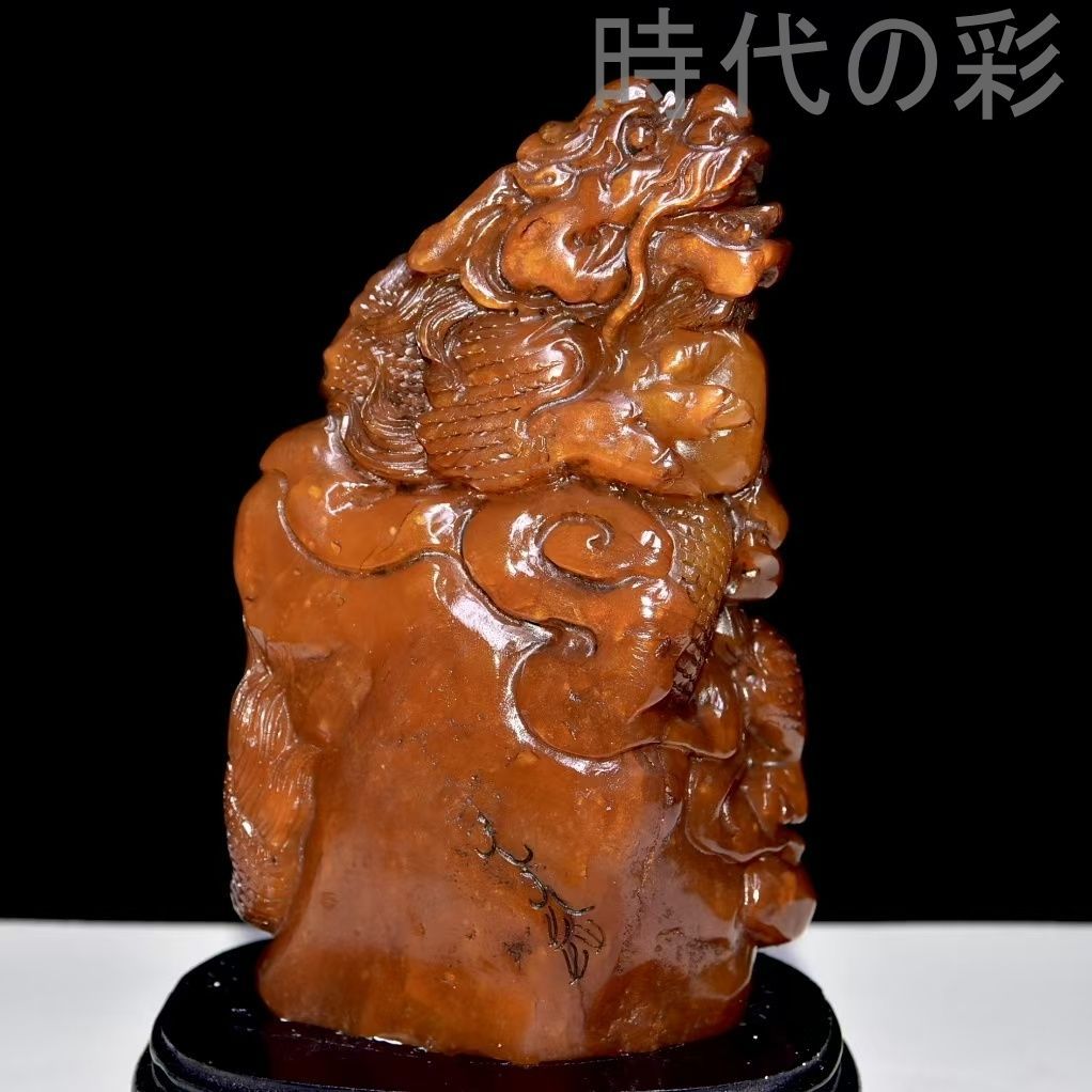 中国古美術 旧蔵珍品 寿山灯光凍田黄石 篆刻家呉昌碩 王申年作 血絲紋