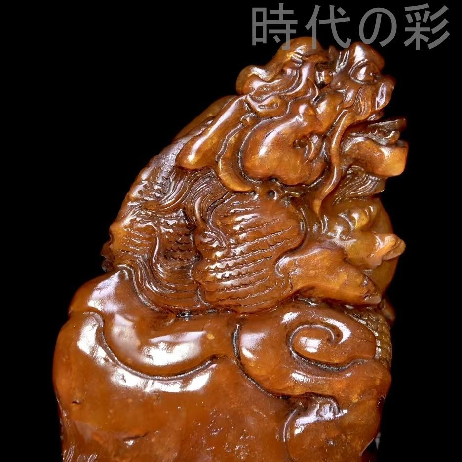 中国古美術 旧蔵珍品 寿山灯光凍田黄石 篆刻家呉昌碩 王申年作 血絲紋