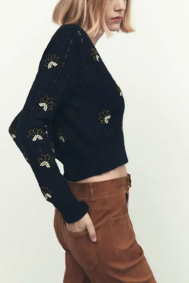 タグX_ ザラ ビーズ 刺繍 ニット カーディガン セット_S