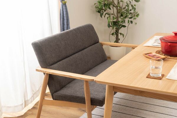 ダイニングチェア ソファ 2人掛け ダイニング ベンチ 背もたれ付き 椅子 イス おしゃれ 肘掛け付き アーム付き 固定脚 木製 天然木 北欧 ナチュラル ベージュ