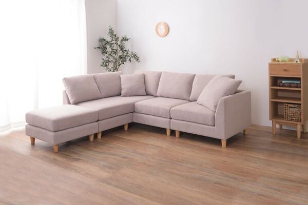 ソファ ソファー 3人掛け 3人以上 カウチソファ ダブルカウチ 北欧 オットマン付き クッション付き 脚取り外し ロータイプ使用可 おしゃれ ベージュ グレー