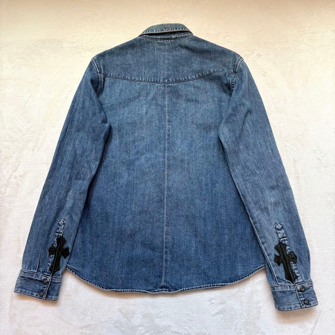 CHROME HEARTS クロムハーツ　クロスパッチ　ラムレザー　デニムシャツ CHROME HEARTS クロムハーツ クロスパッチ ラムレザー デニムシャツ
