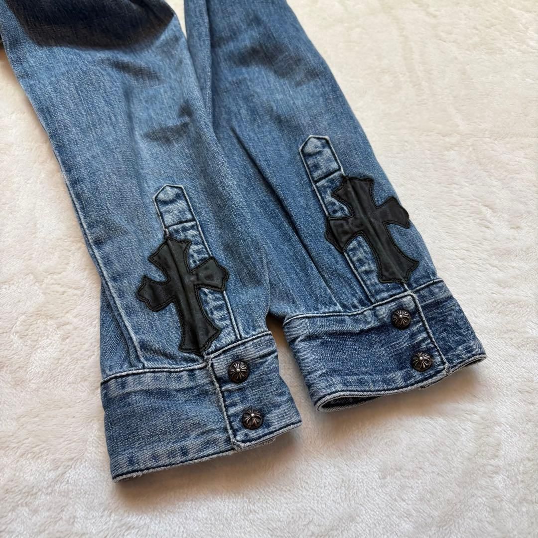 CHROME HEARTS クロムハーツ クロスパッチ ラムレザー デニムシャツ