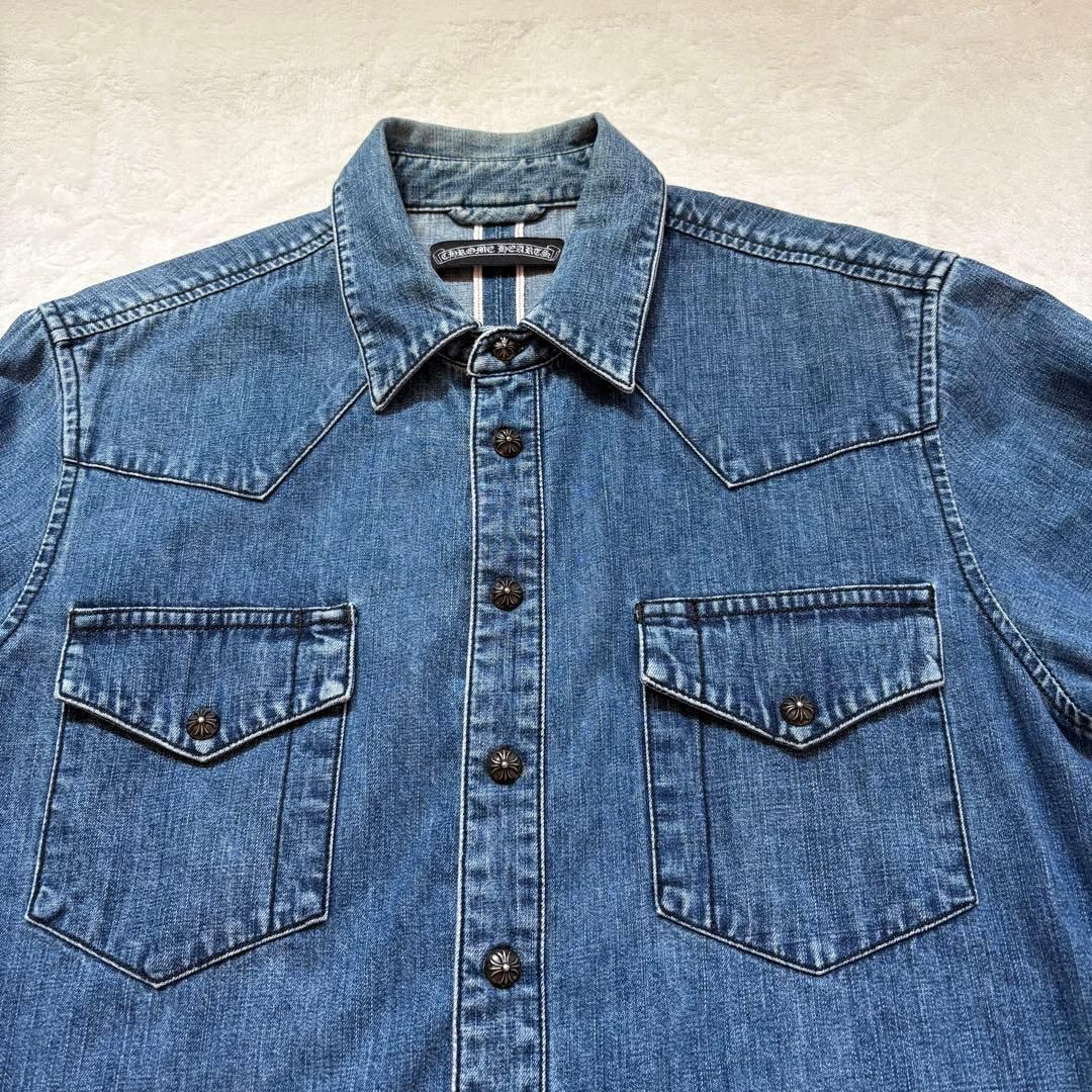 CHROME HEARTS クロムハーツ クロスパッチ ラムレザー デニムシャツ