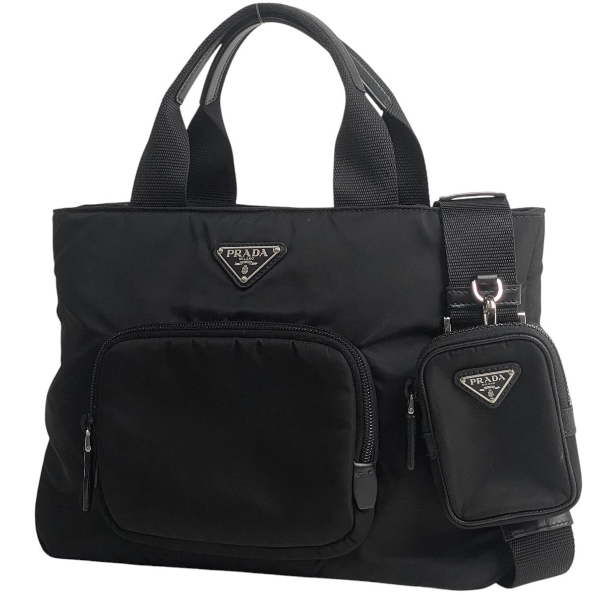 ◇Z8354 PRADA プラダ ナイロン ロゴプレート チェーン ショルダー