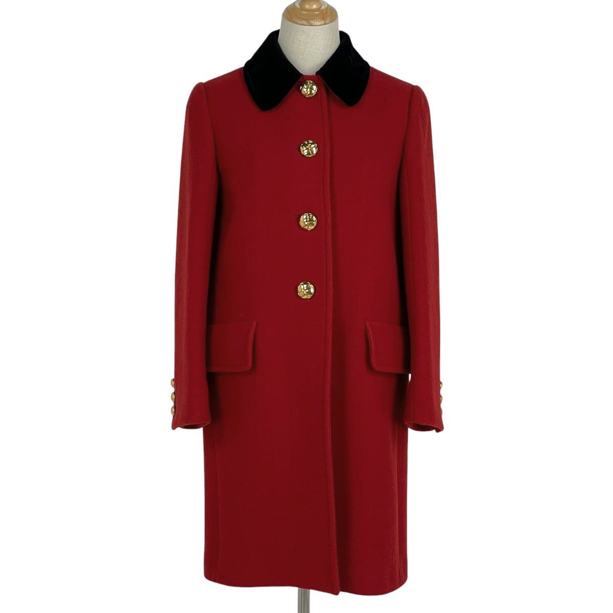 ミュウ ミュウ Miu Miu ウール コート MS1247 金ボタン アウター その他コート レッド ブラック レディース