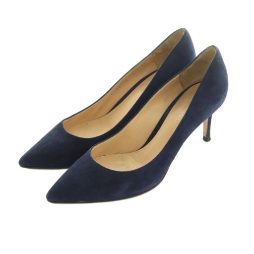 極美品【ジャンヴィトロッシ】パンプス ハイヒール スエード 36.5 青 Gianvito Rossi 7cm スウェードポインテッドトゥパンプス