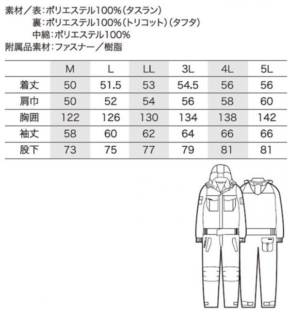 種類1：3L(+80円)/11 ネイビー クロダルマ 【54187】 防寒ツナギ