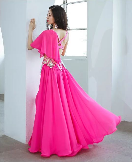 豪華 ベリーダンス衣装 イエロー ショッキングピンク ストーン装飾 フリンジデザイン 舞台用 イベント用 パフォーマンス衣装 2025夏 LLC-HASEGAWATOSO_COM