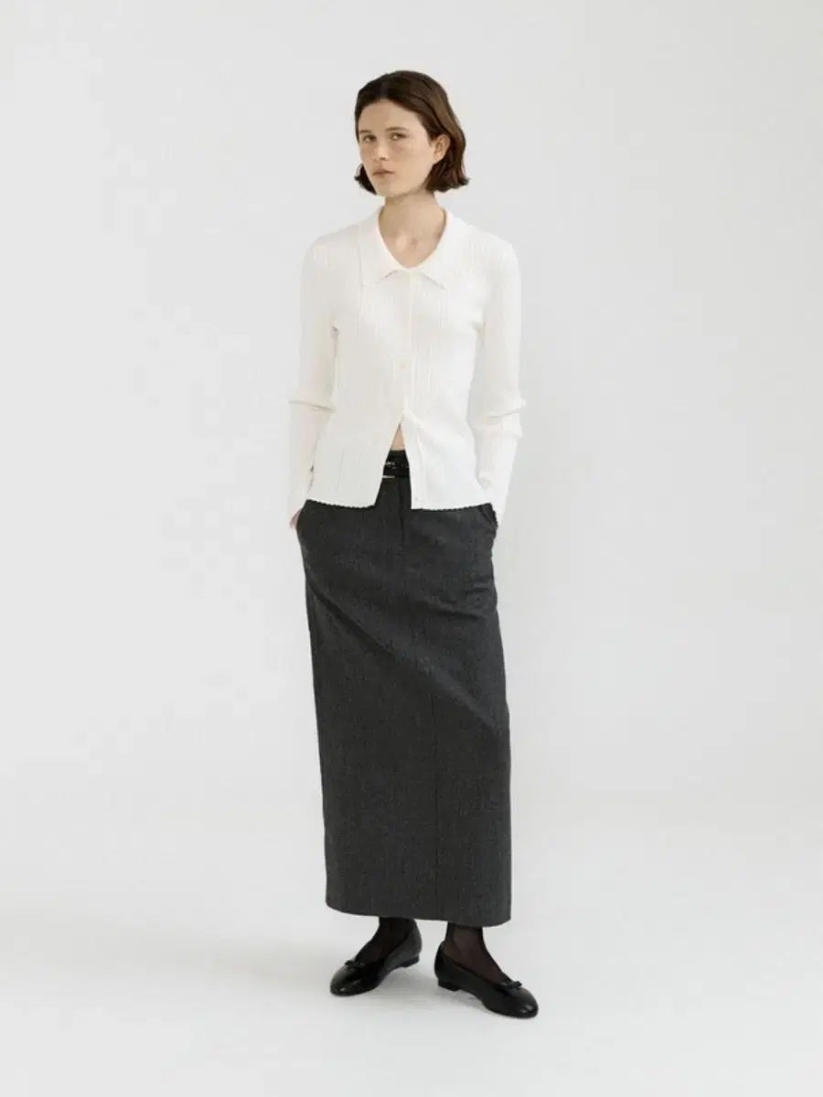 ア ウール マキシ h-line スカート チャコール s