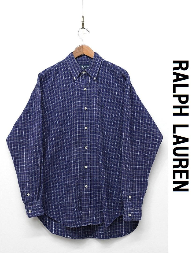 W198/ヴィンテージ 90s RALPH LAUREN 長袖チェックシャツ M