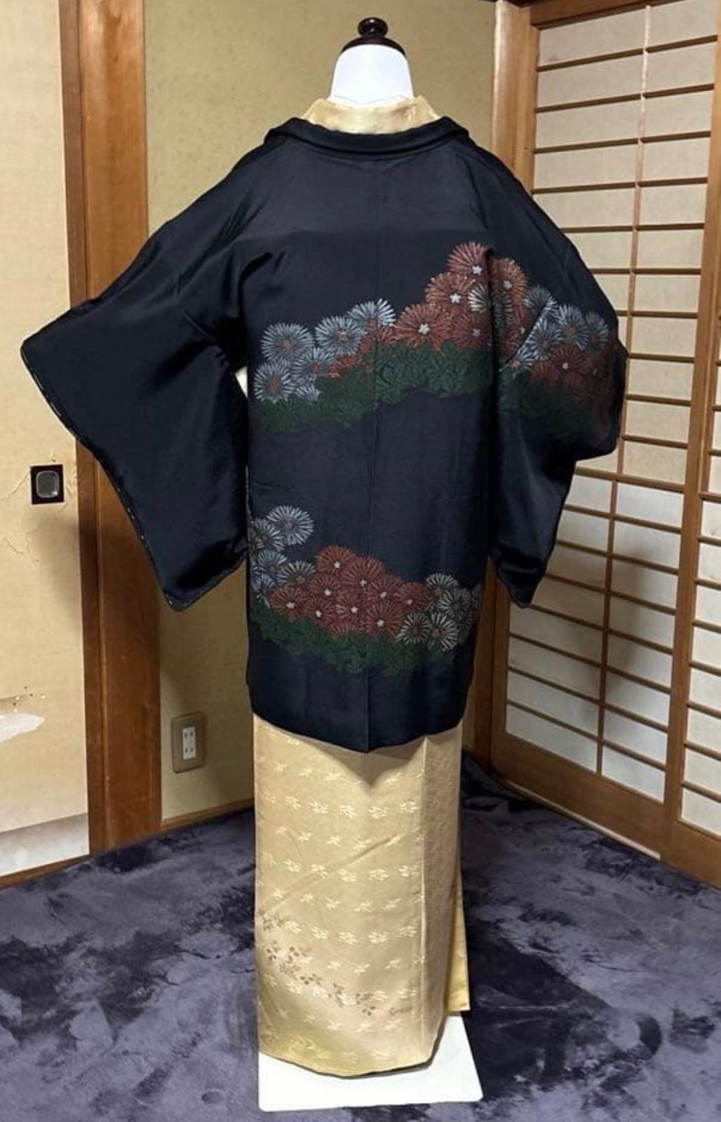 平和屋着物＃道行コート ロング丈 お召地 鳳凰宝尽くし吉祥文 正絹