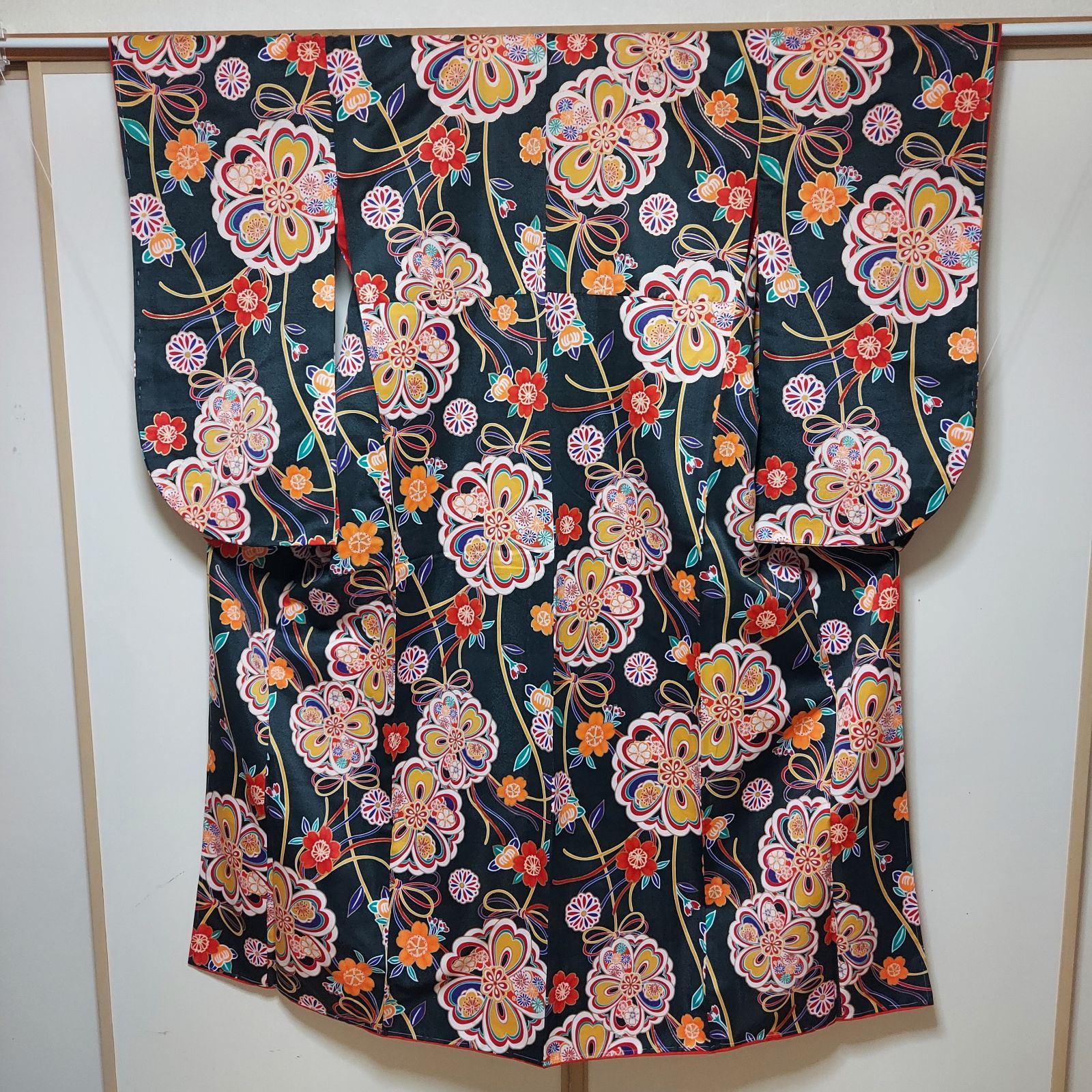 ポリエステル着物専門店in.style 小振袖 袷 広衿 二尺袖 仕付け糸 洗える着物 Sサイズ 卒業式 裄65.5cm 丈161cm