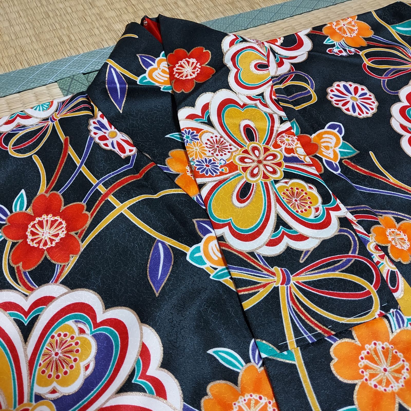 ポリエステル着物専門店in.style 小振袖 袷 広衿 二尺袖 仕付け糸 洗える着物 Sサイズ 卒業式 裄65.5cm 丈161cm