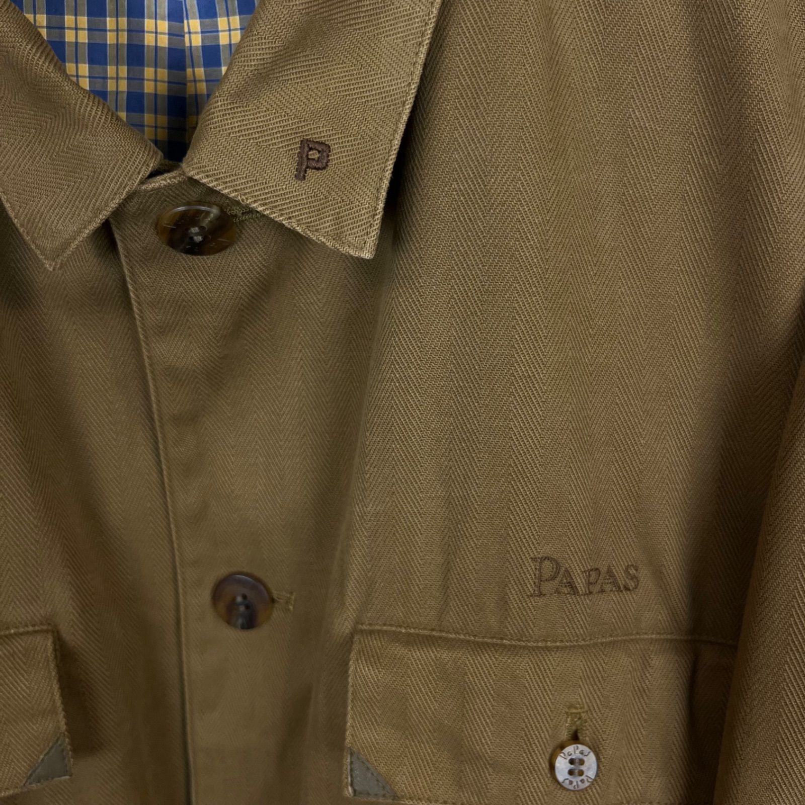 Papas PAPAS パパス 日本製 裏地チェック トレンチ コート メンズ M