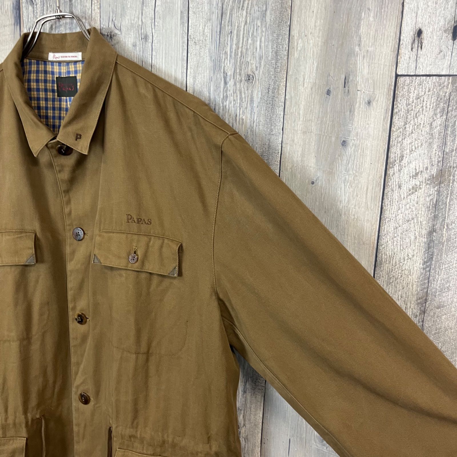 Papas PAPAS パパス 日本製 裏地チェック トレンチ コート メンズ M