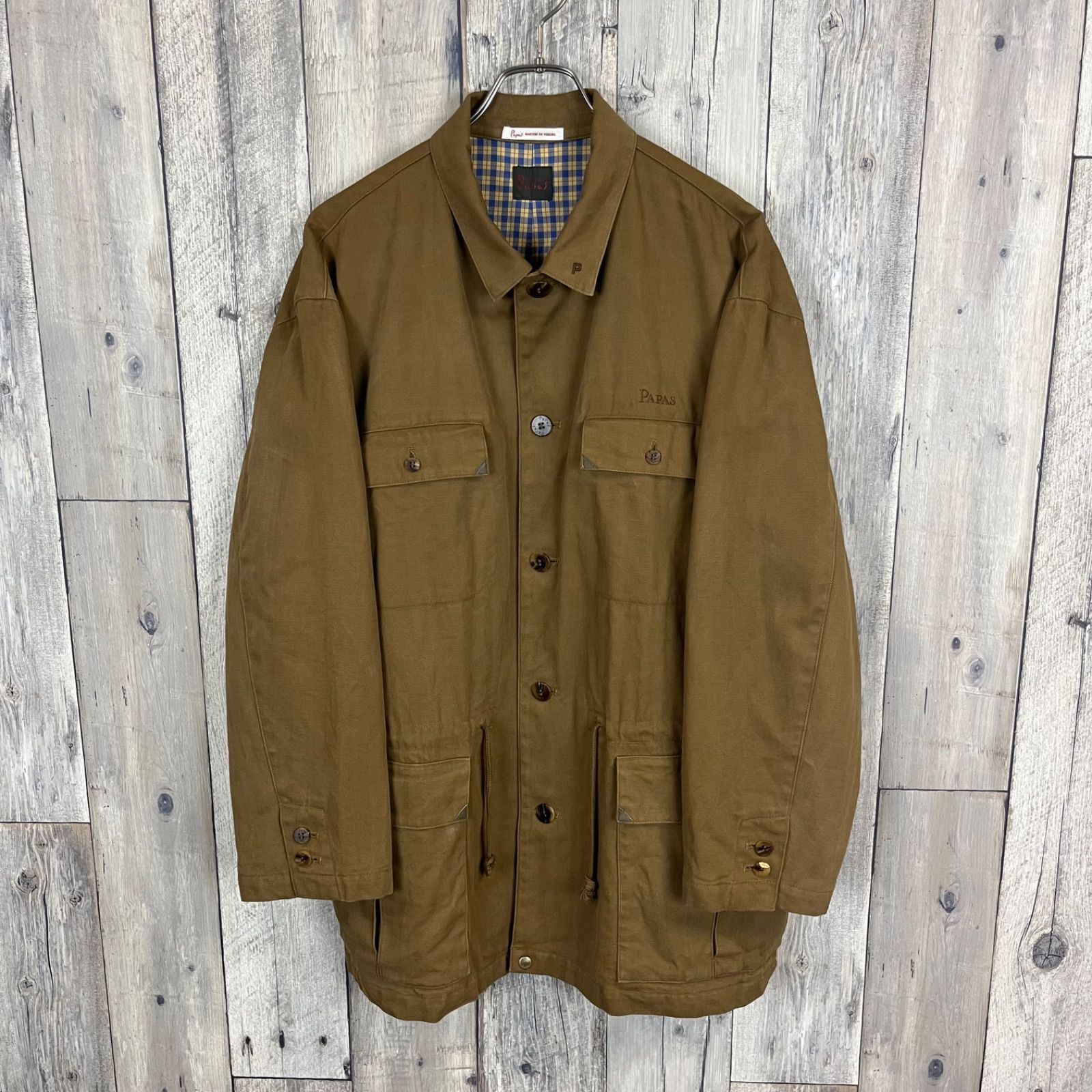 Papasパパス チェック柄ダブルブレストコート メンズMサイズ コート