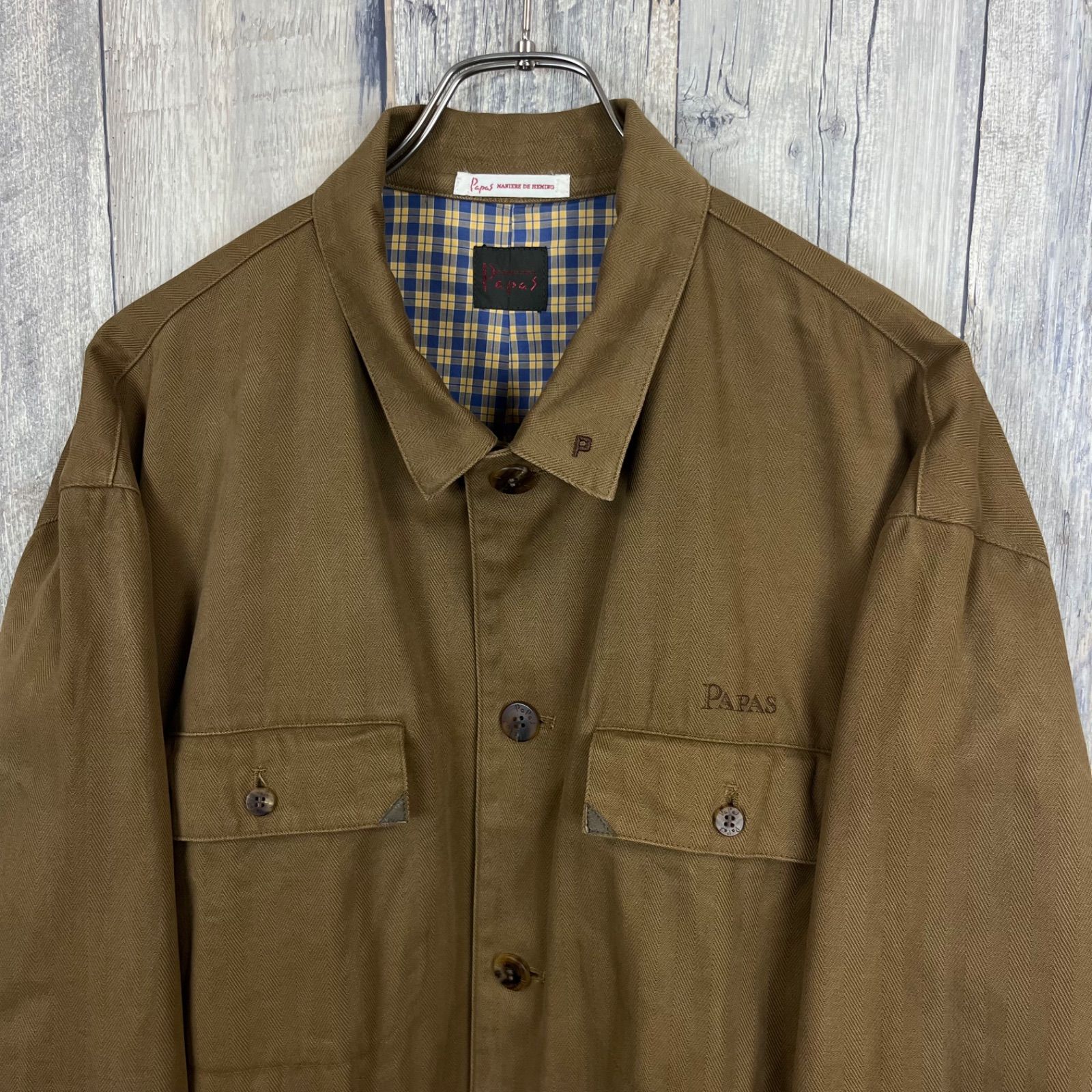 Papas PAPAS パパス 日本製 裏地チェック トレンチ コート メンズ M