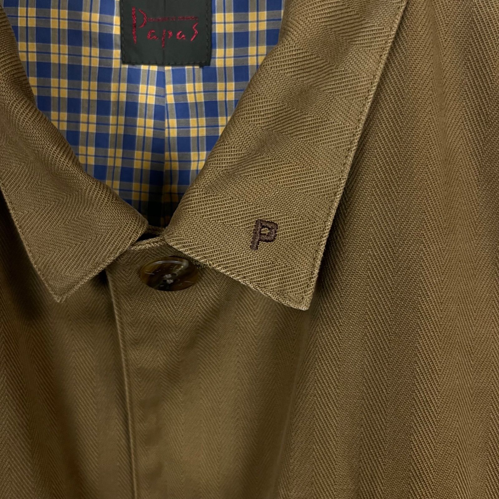 Papas PAPAS パパス 日本製 裏地チェック トレンチ コート メンズ M