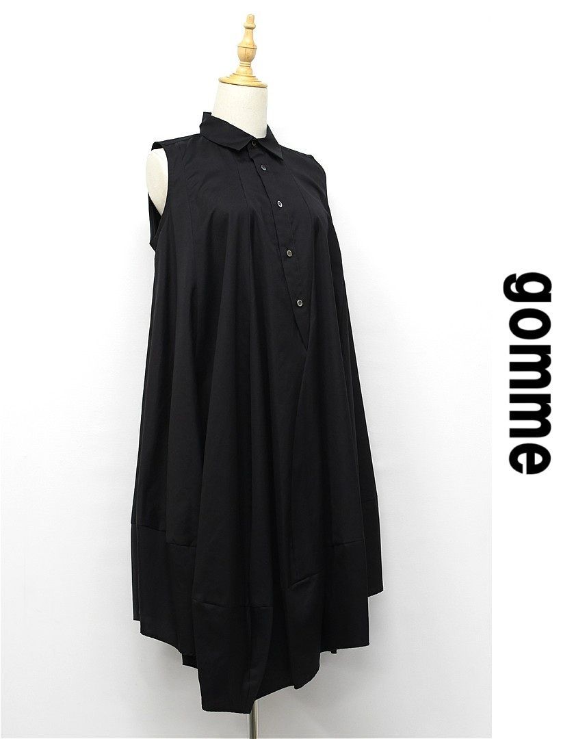 W193 gomme ノースリーブシャツワンピース アシンメトリー M 黒