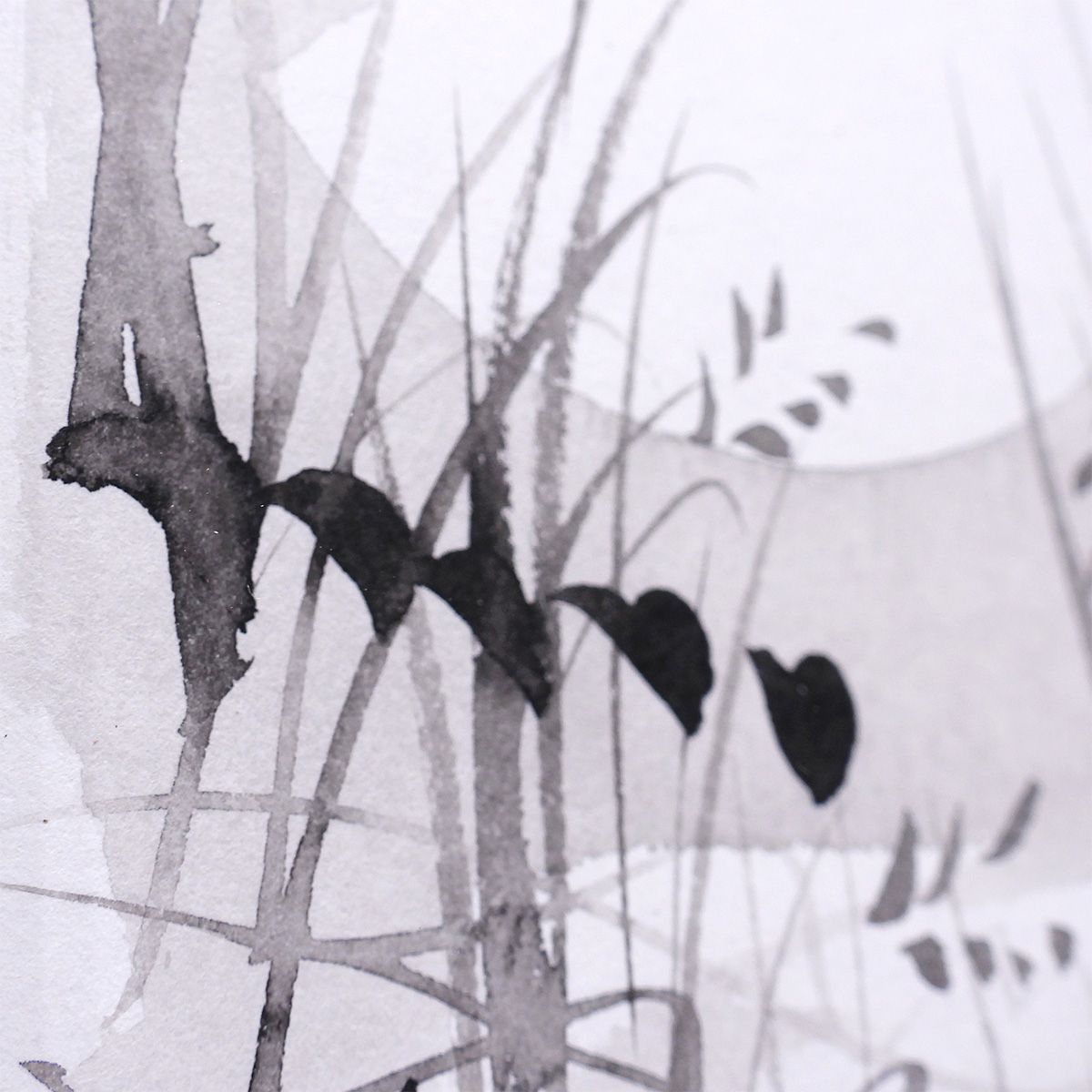 最終値下げ 千住博 作品 紙に墨 風景画 半月 ススキ 山水 風月 秋 印