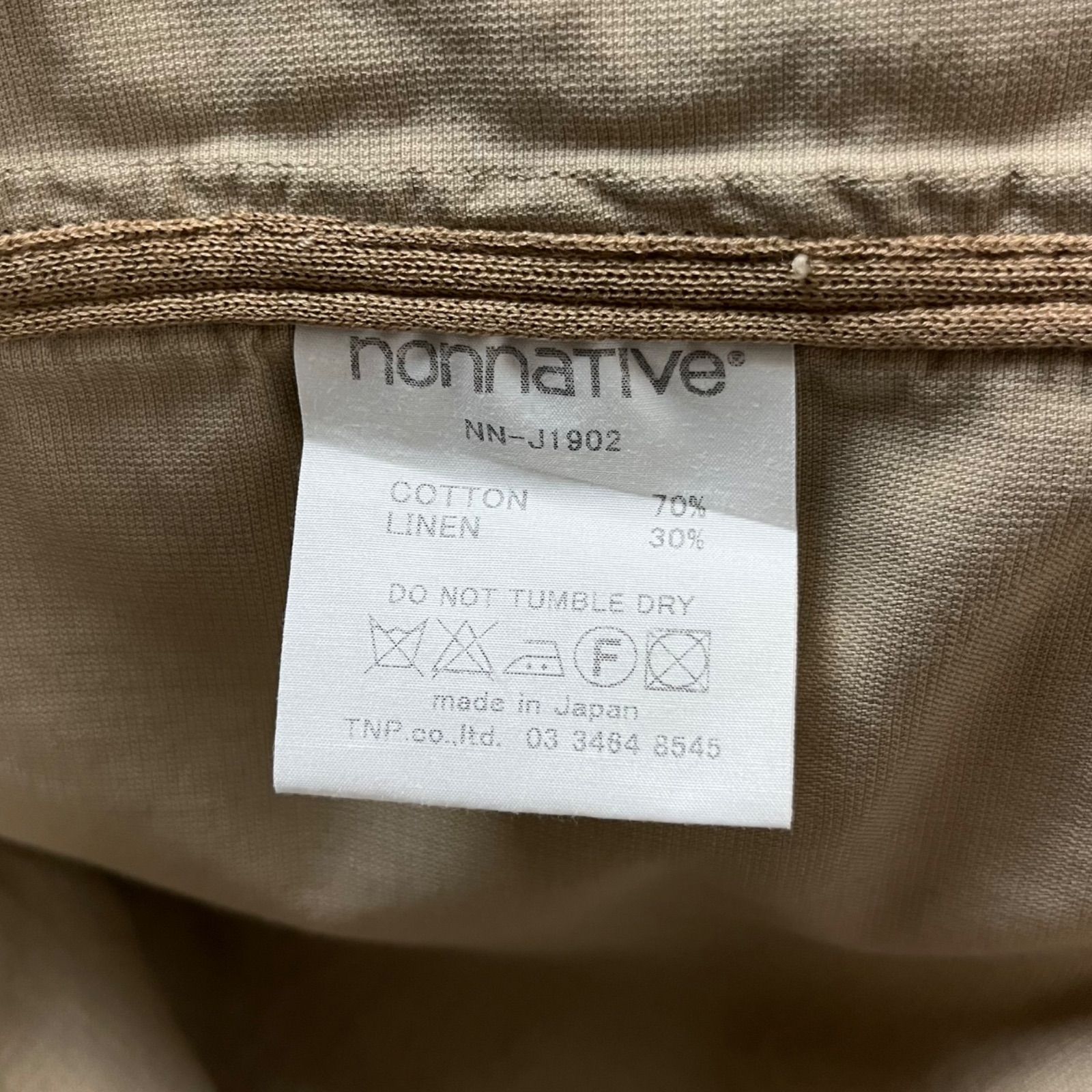 ノンネイティブ　nonnative ベージュ ダッフルコート nonnative ノンネイティブ NN-J1902 日本製 綿麻 ダッフルコート