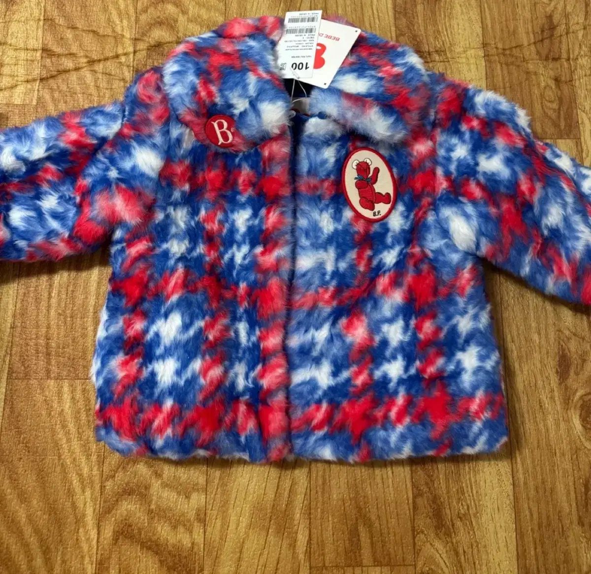  ベベデピノ ハウンドトゥース チェック エコ ファー ジャケット 100 110 アウター ベビー服(~95cm)