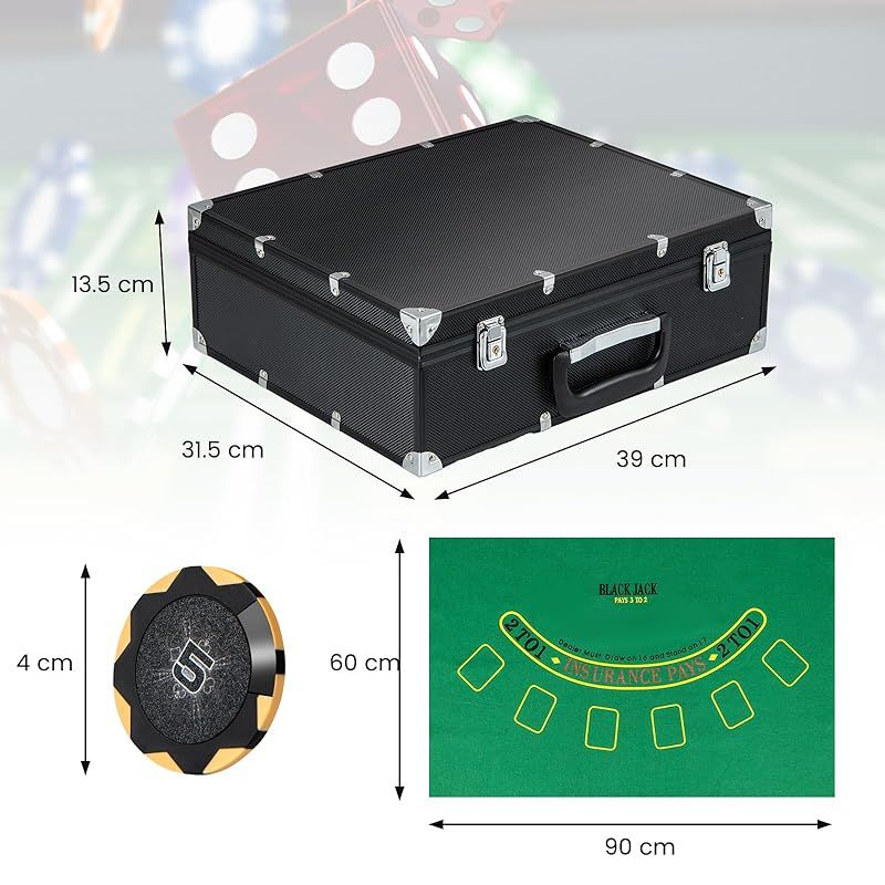 専用　ポーカーチップセット 260枚 GIANTEX ポーカーチップ 300枚 5色 数字入り 9点セット カジノ14g