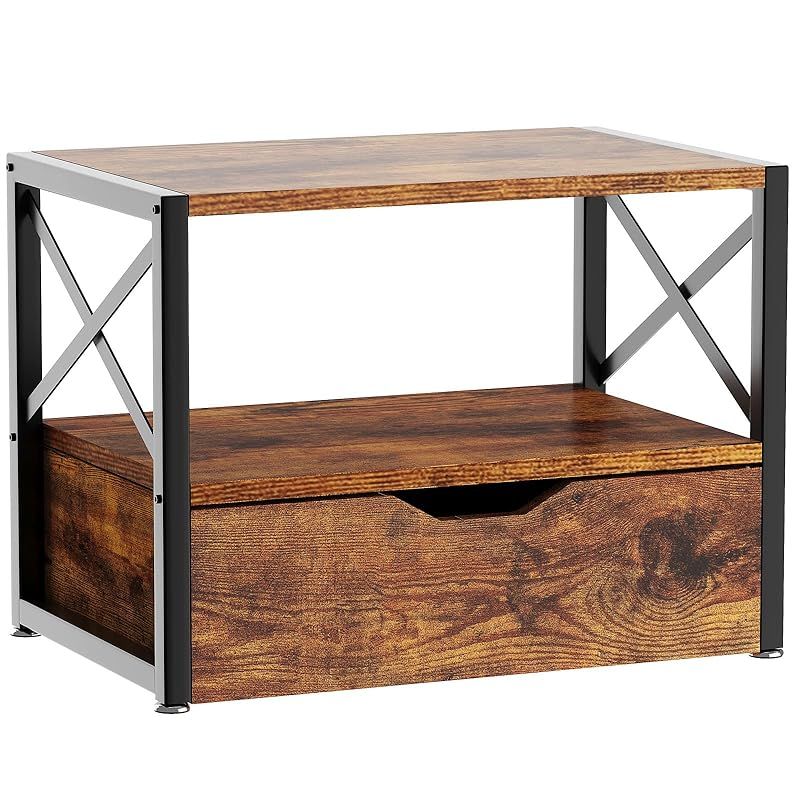 IBUYKE プリンター台 木製2段 デスク収納 ラック 引き出し付き下段 机上＆机下台 卓上収納 幅44×奥行29×高さ33cm オフィス 部屋 収納用 組立簡単 ブラウン JPTLJ006H 1