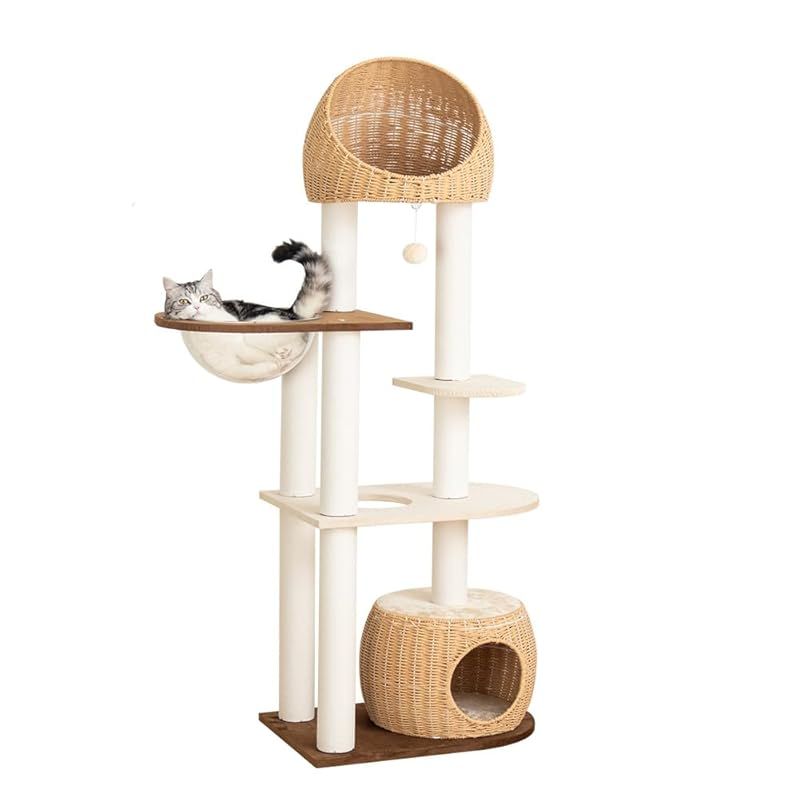 PETTIFUL キャットタワー 木製に生地張り 大型 据え置き 大型猫 PETTIFUL キャットタワー 木製 据え置き 【販売元PETTIFUL OFFICIAL