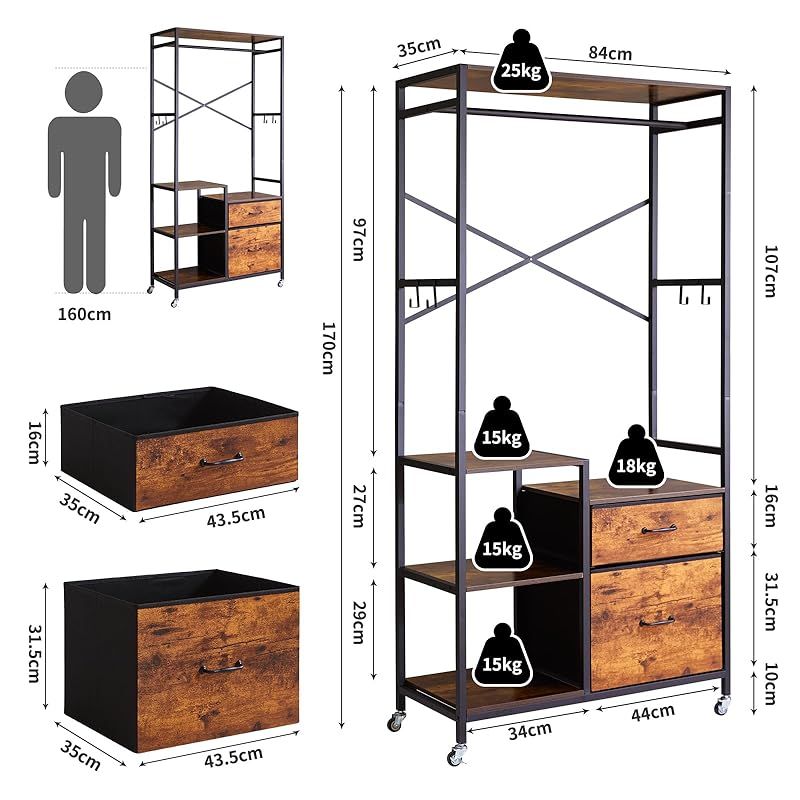 Aibiju ハンガーラック 引き出し付き 洋服掛け スタンド ハンガー