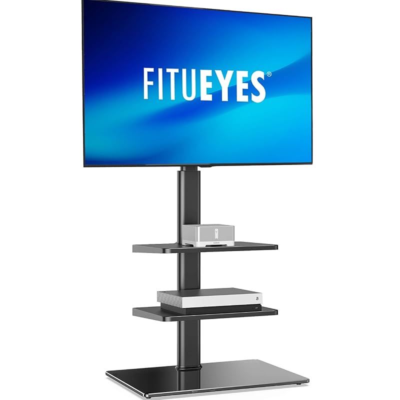 リビング収納 FITUEYES テレビスタンド 32～60インチ対応 2枚棚付き 壁寄せテレビスタンド 高さ調節可能 ラック回転可能 ブラック 0