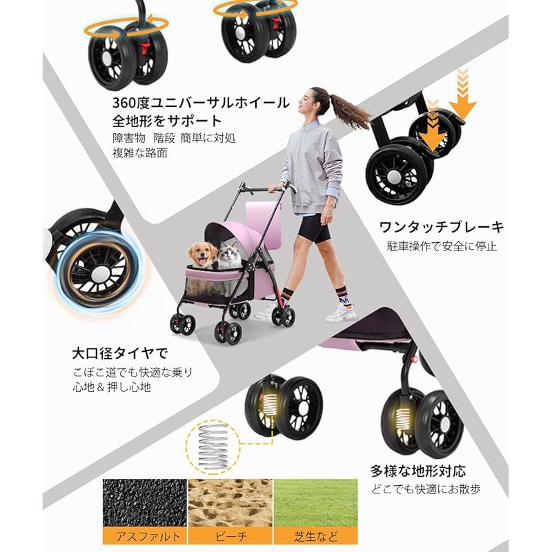 ペットカート キャリーカート 分離型 4輪 折りたたみ収納 耐重15kg ペットカート 分離式 4輪 ペットキャリーカート ワンタッチ 折りたたみ