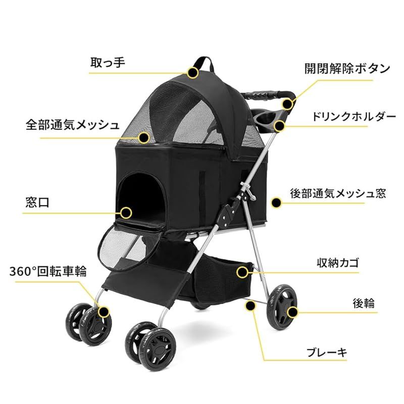 グレー メッシュ窓付きペットカート グレー ペットカート メッシュ窓
