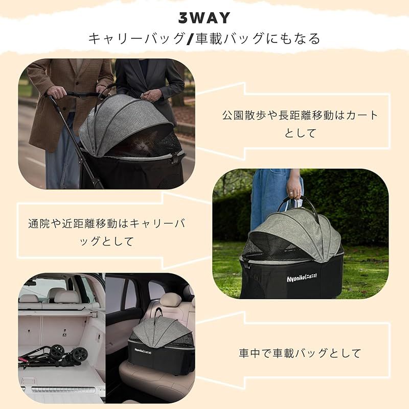 Nyoniko(ニョニコ)]ペットカート 分離型 折りたたみ 犬 バギー 8輪