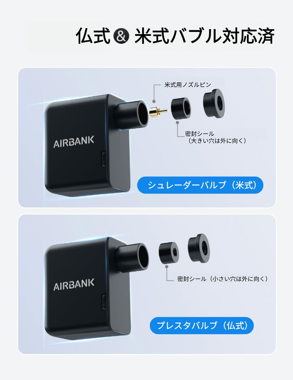 仏式米式バルブ対応