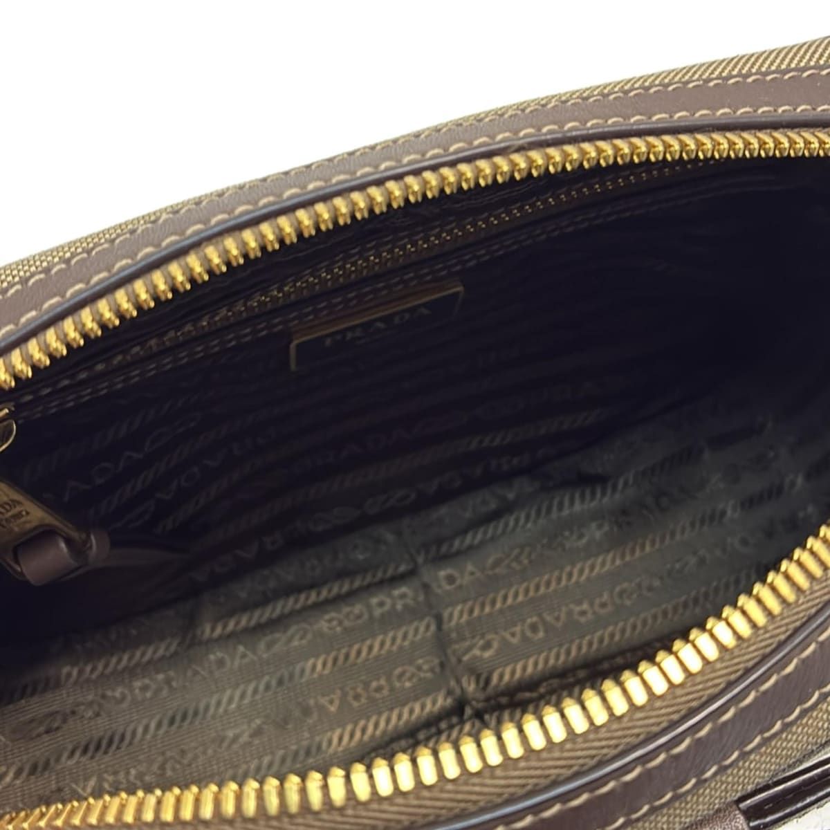 PRADA プラダ ショルダーバッグ ロゴジャガード ベージュ×ダークブラウン リボン レザー DECORATOM_COM_BR