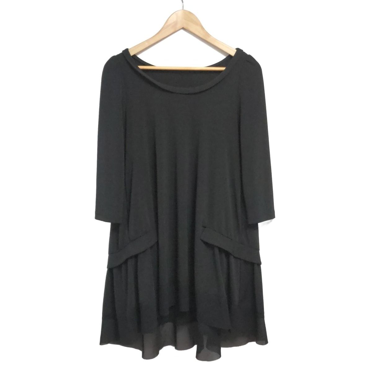 DAISY LIN デイジーリン チュニック サイズ38 M レディース - 黒 Uネック 七分袖 チュール ティアード