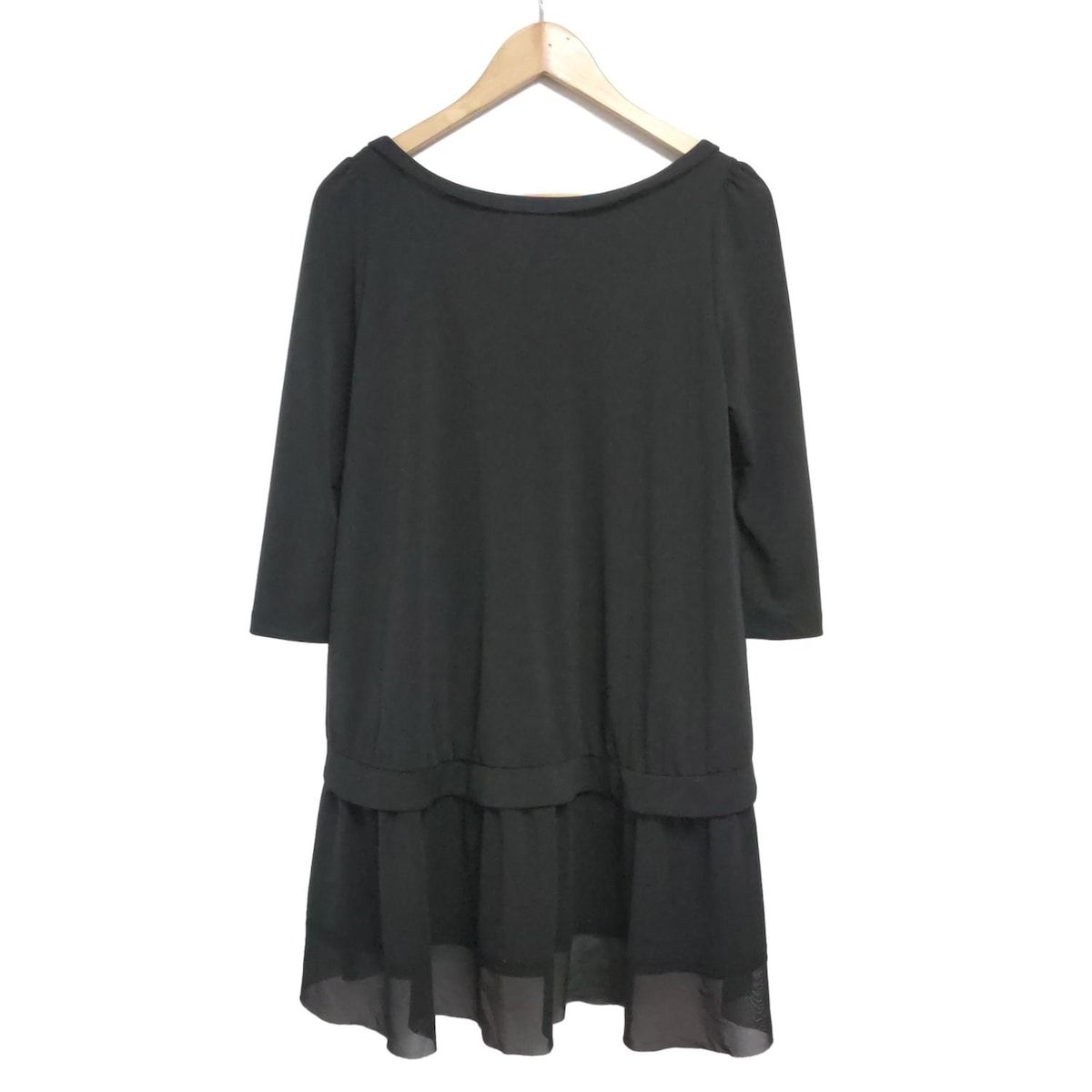 DAISY LIN デイジーリン チュニック サイズ38 M レディース - 黒 Uネック 七分袖 チュール ティアード