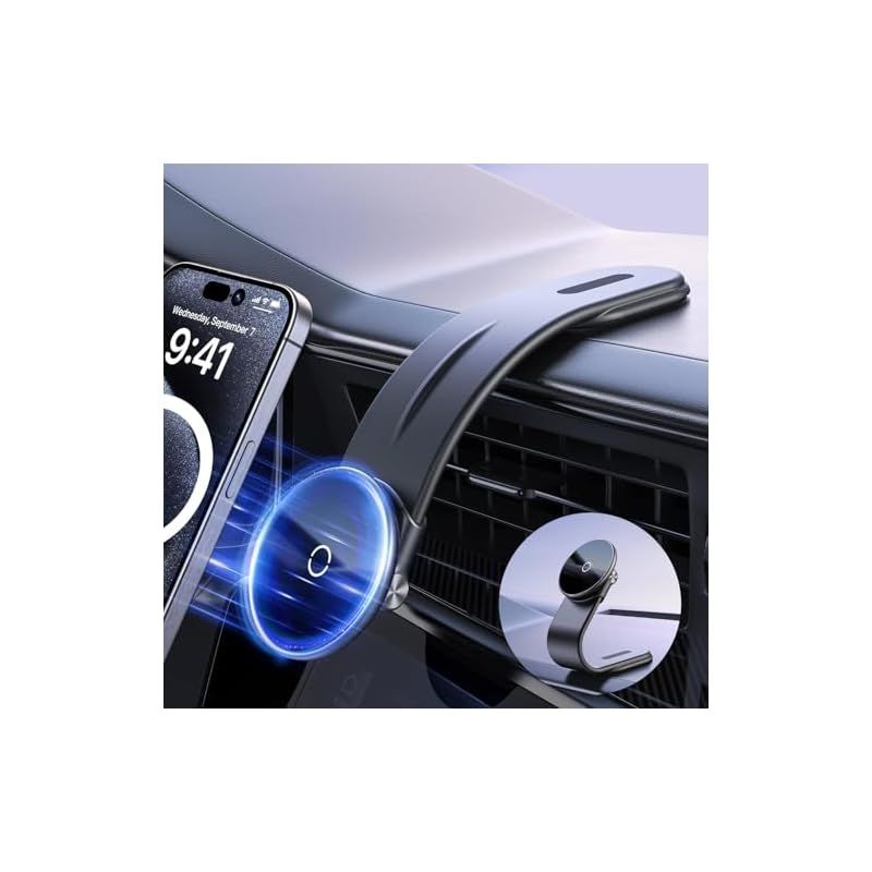 【新時流・折り畳み可能&超強磁力】スマホホルダー 車 車載ホルダー 携帯ホルダー マグネット スマホスタンド マグセーフ超強力 形状記憶合金 3M粘着シール 360°自由調整 安定性拔群 片手操作 取付簡単 繰り返し利用可能 車用品 iPhone/Andr 1