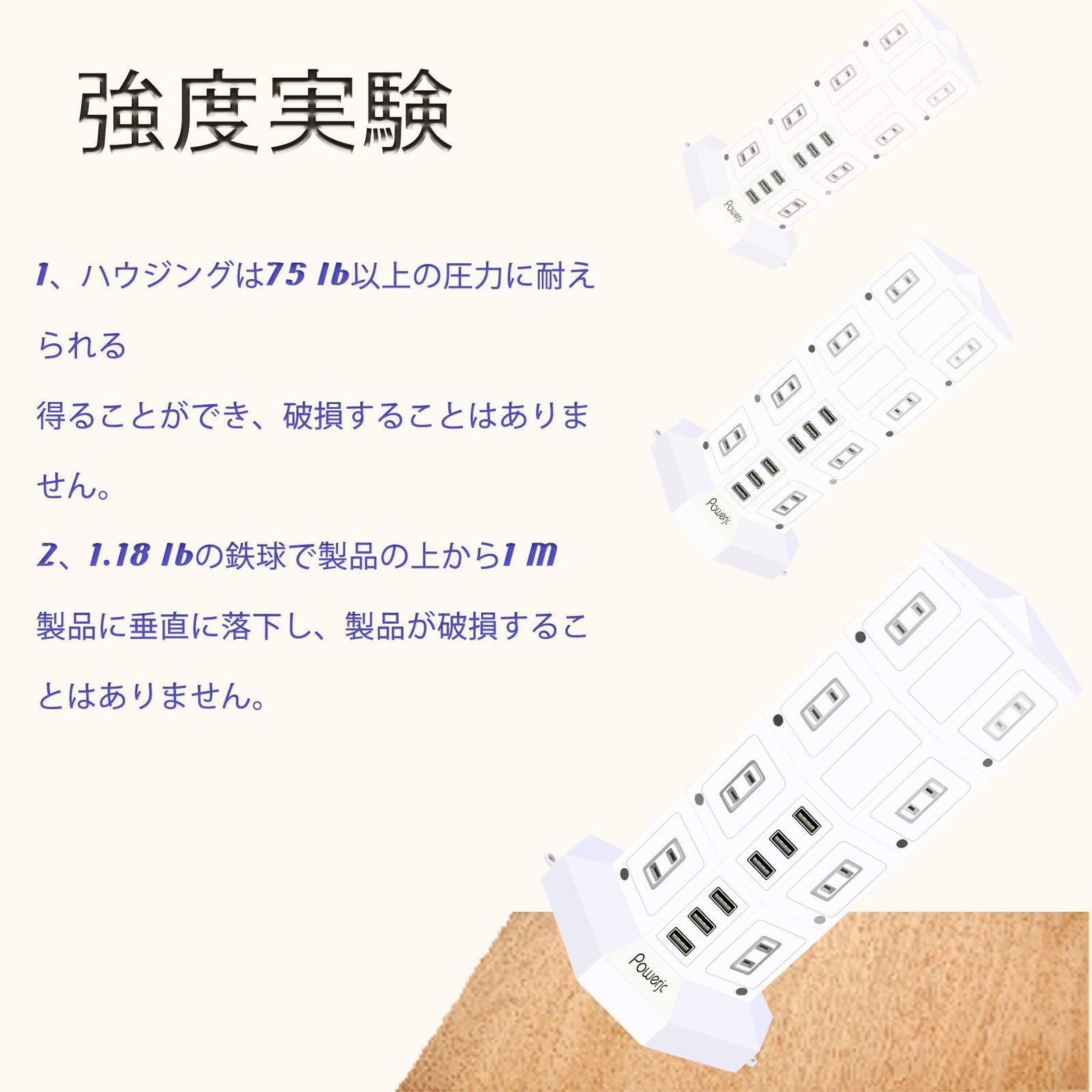 POWERJC : 電源タップ 4層縦コンセント タワー式電源タップ 16AC タワー式 縦型コンセント 3m | PD 延長コード AC差込口USB タワー コンセント スイッチ付雷