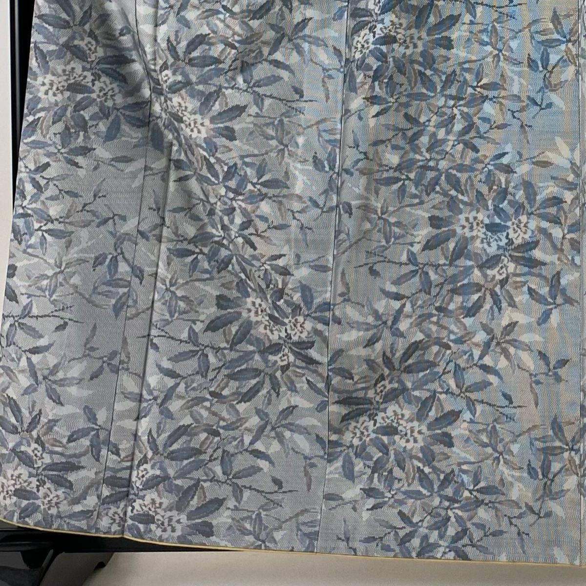 大島紬 身丈161cm 裄丈64cm M 袷 証紙 枝花 青灰色 正絹 秀品