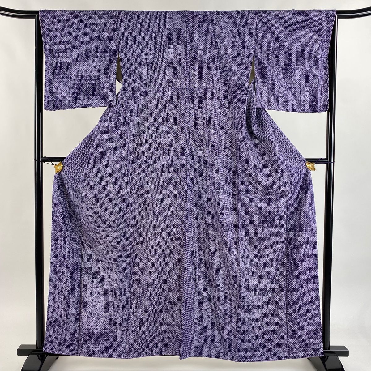 美品】 小紋 身丈158.5cm 裄丈65.5cm M 袷 総絞り 青紫 正絹 秀品